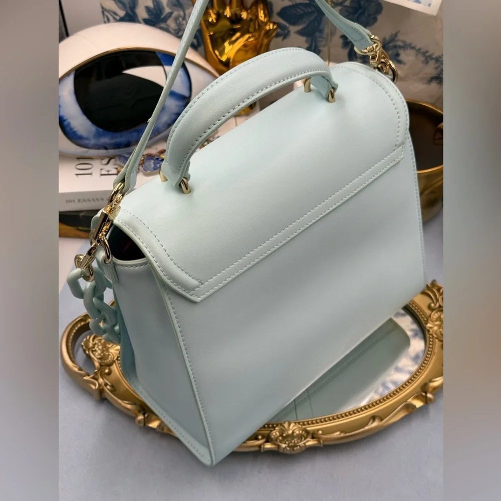 🆕 CHIARA FERRAGNI 🧿 NWOT Pale Blue Eyelike Tote Bag, Top Handle, Chain & Strap